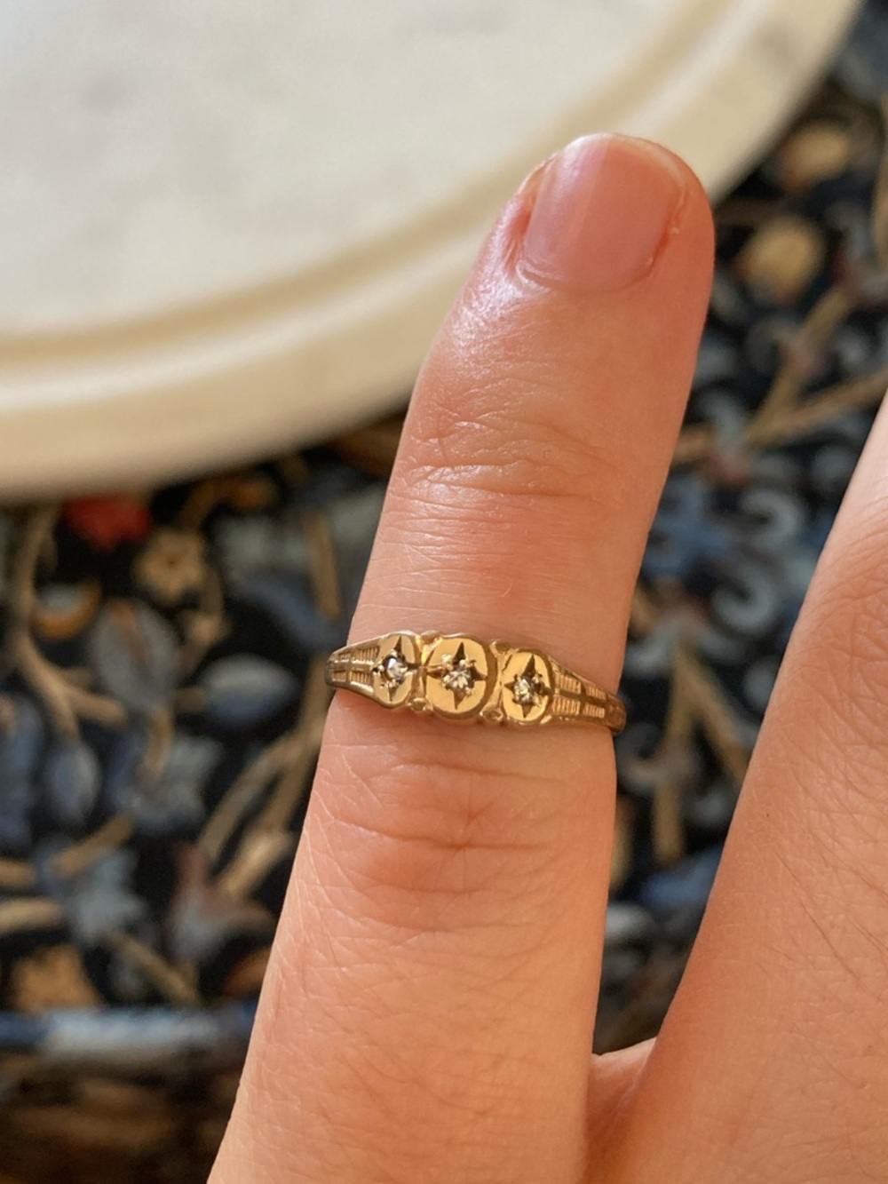 Antique Victorian Starburst Set Old Cut/Rose Cut Diamonds Gold-Filled Ring